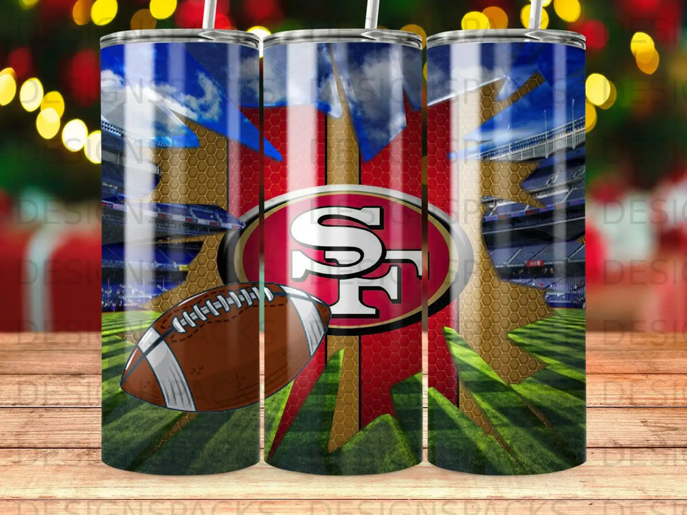 San Francisco 49ers football on stadium background with team logo.