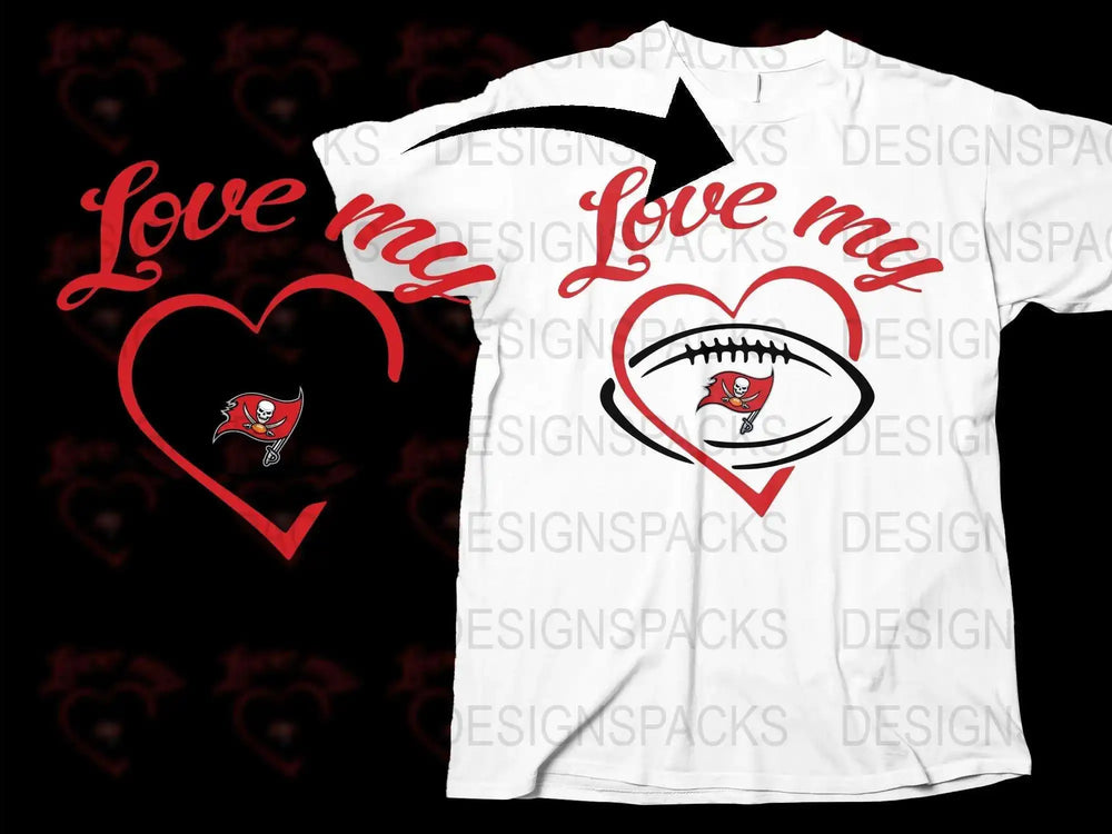 Love My Team Graphic T-Shirt, Sports Heart Football Fan Apparel, Unisex White Tee