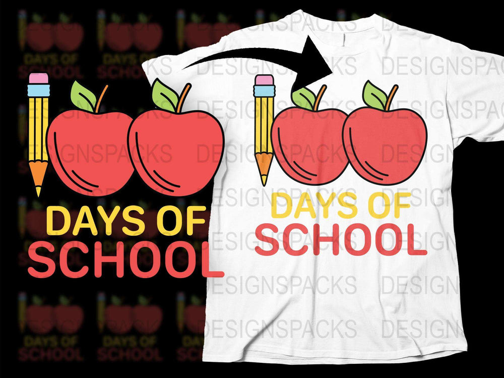 Back to School T-Shirt, 100 Days of School Celebration, Kids Teacher Apple Tee