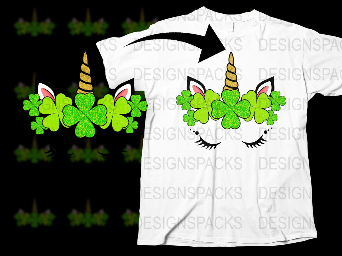 St. Patrick's Day Unicorn T-Shirt, Sparkly Green Clover Horn, Magical Irish Celebration Tee for All Ages