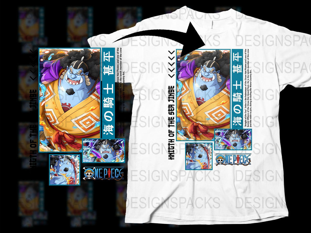 One Piece Anime T-Shirt, Jinbe Character Graphic Tee, Unisex Manga Shirt, Fan Merchandise, Colorful Print, Casual Apparel