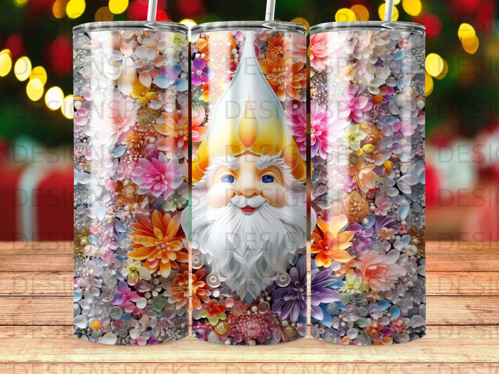 Santa with a floral background on a tumbler.
