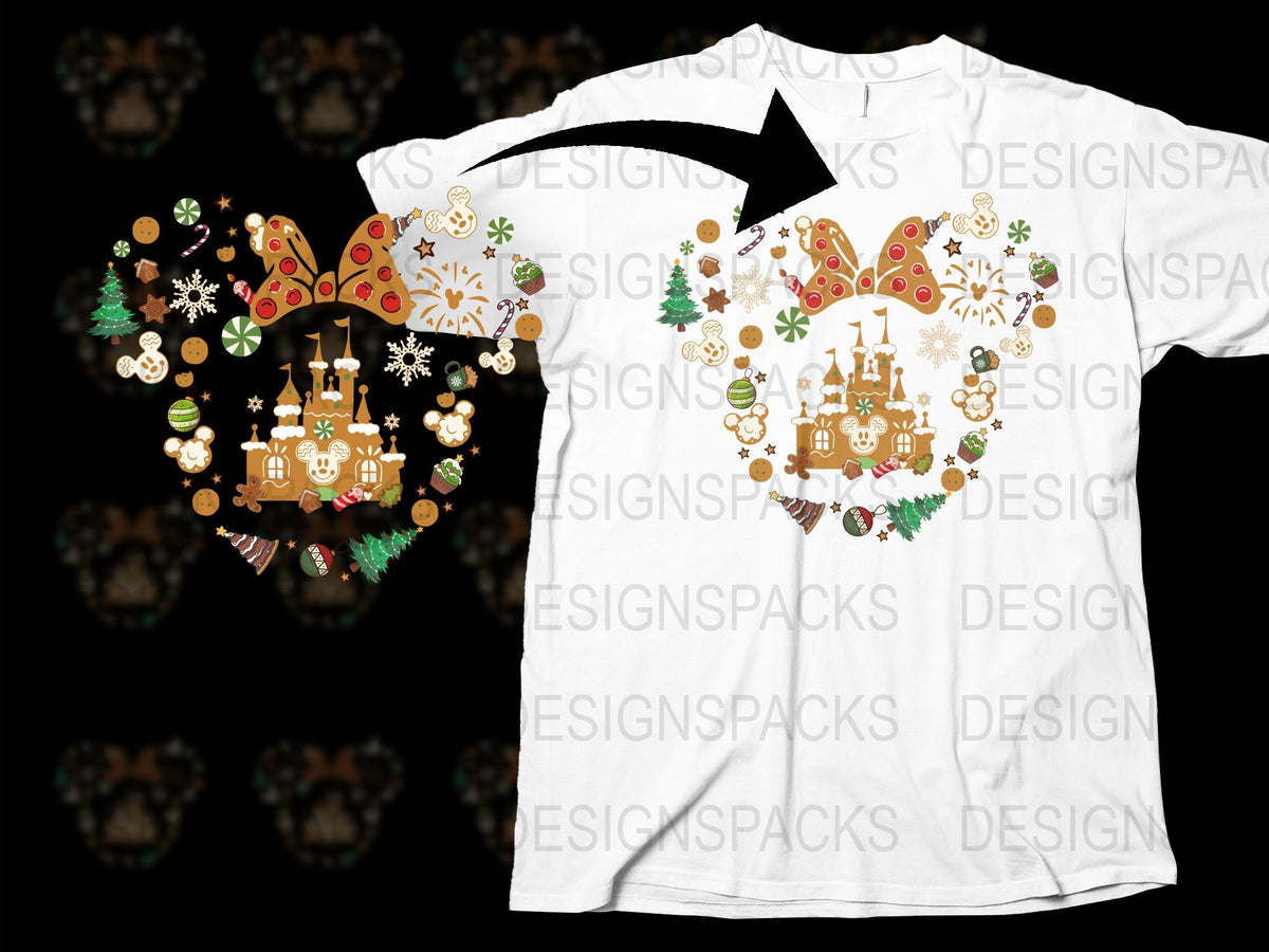 Christmas T-Shirt with Festive Holiday Castle and Ornaments Design, Winter Fashion, Unique Holiday Apparel
