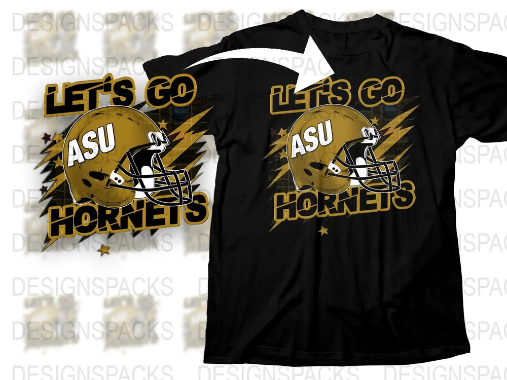 ASU Hornets Graphic T-Shirt, Bold Black and Gold Football Helmet Design, Trendy Sporty Casual Wear for Fans