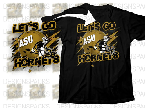 ASU Hornets Graphic T-Shirt, Bold Black and Gold Football Helmet Design, Trendy Sporty Casual Wear for Fans
