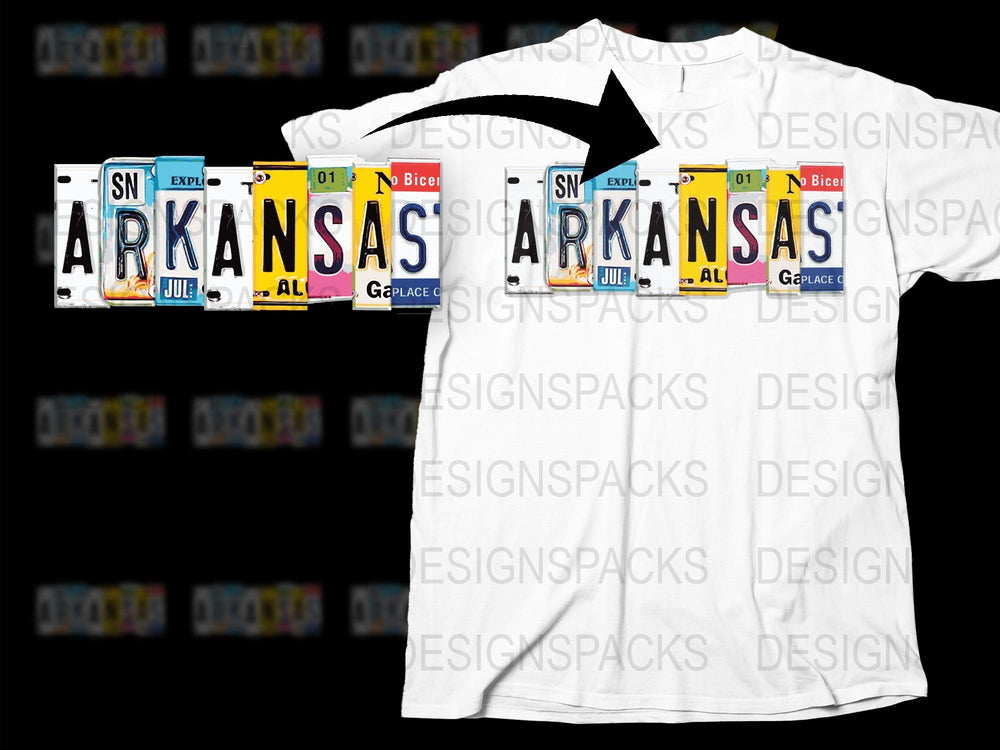 Arkansas License Plate Design T-Shirt, Vintage State Map, Graphic Tee, Unique Souvenir Gift, Casual Wear