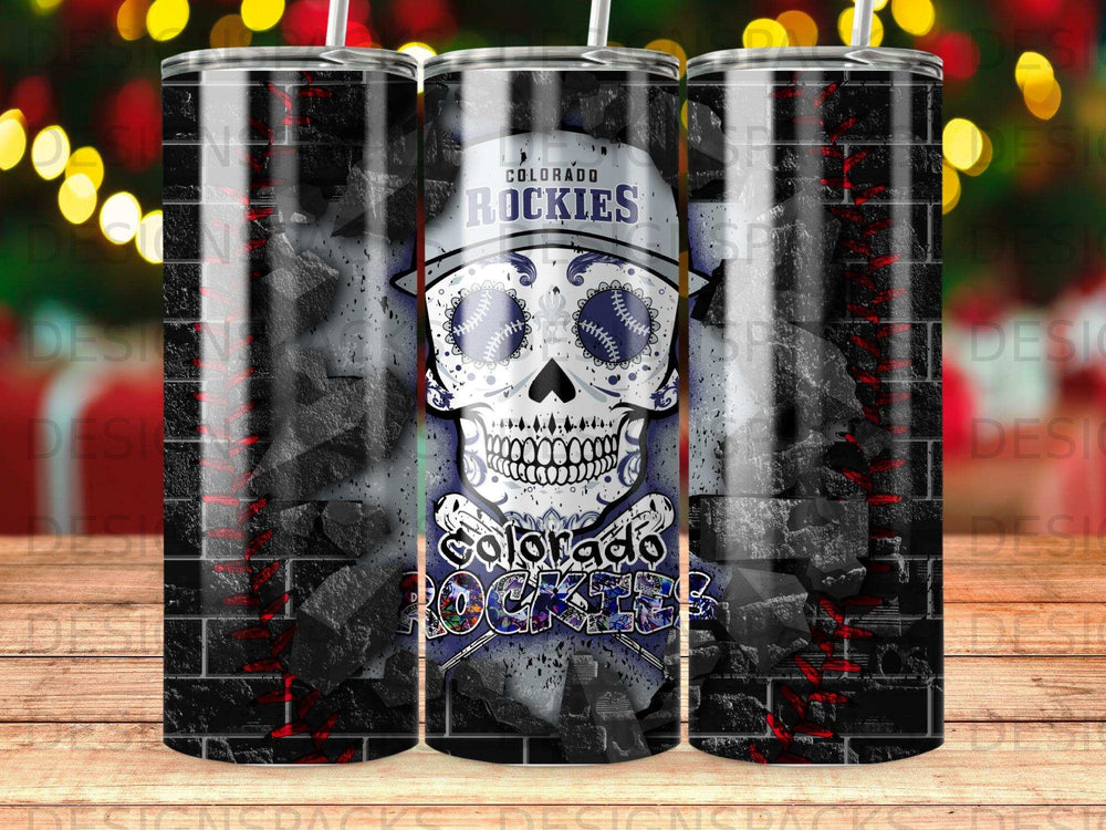 Colorado Rockies skull tumbler with brick and coal background.