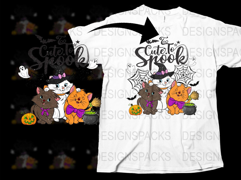 Cute Spooky Cats Halloween T-Shirt, Witch Hat Pumpkins, Kids and Adults Sizes Available