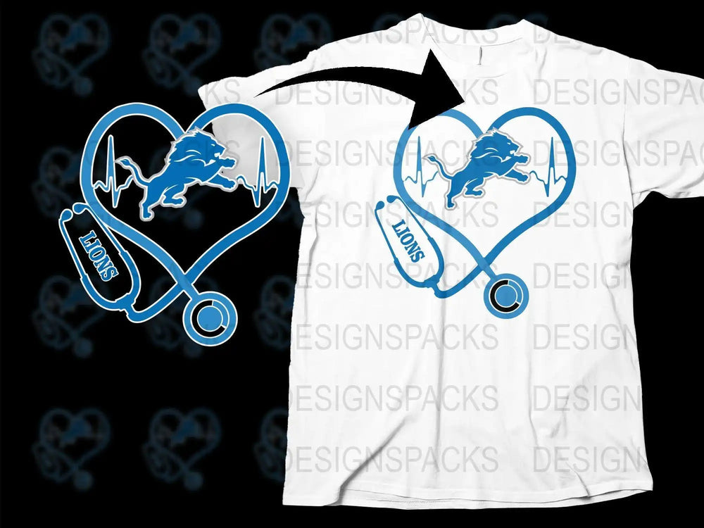 Detroit Lions Heartbeat Stethoscope T-Shirt, NFL Team Fan Gear, Sports-Themed Casual Wear