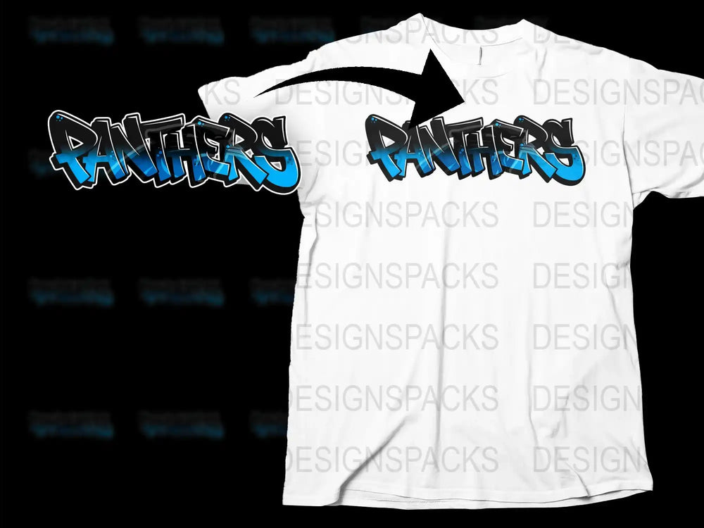 Graphic T-Shirt with Panthers Text Logo, Blue and Black Sports Tee, Unisex Fashion Top