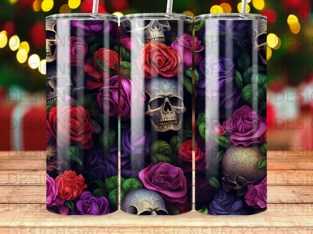 Skulls and roses pattern on a tumbler wrap.