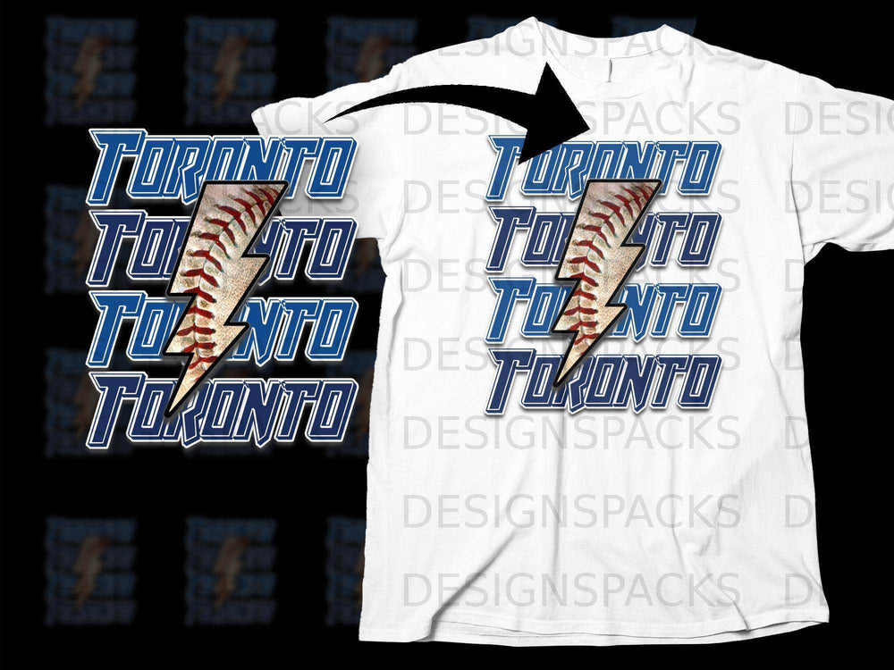Toronto Repeated Text with Baseball Lightning T-shirt