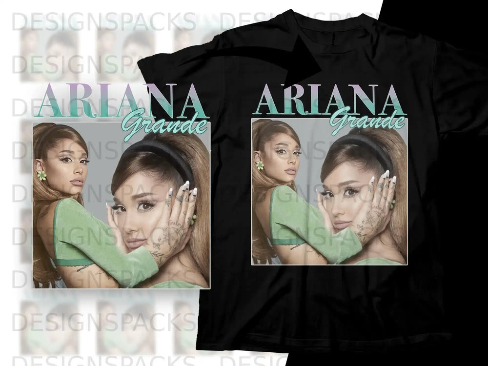 Ariana Grande graphic t-shirt with "Ariana Grande" text and portrait.