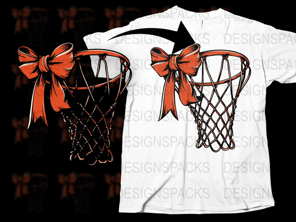 Unique Basketball Net Bow T-Shirt, Orange Bow Graphic Tee, Sports Themed Apparel, Unisex Casual Wear