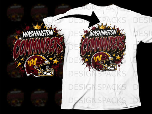 Washington Commanders football helmet and logo with a crown.