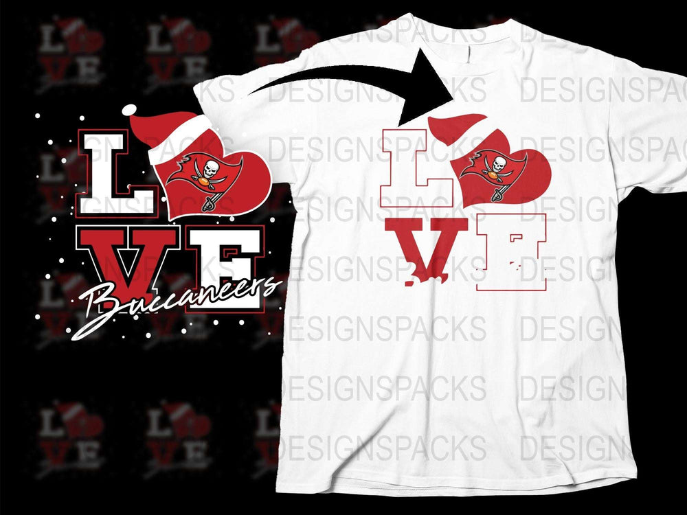 Tampa Bay Buccaneers Love T-Shirt, NFL Team Heart Graphic Tee, Unisex White Sports Shirt