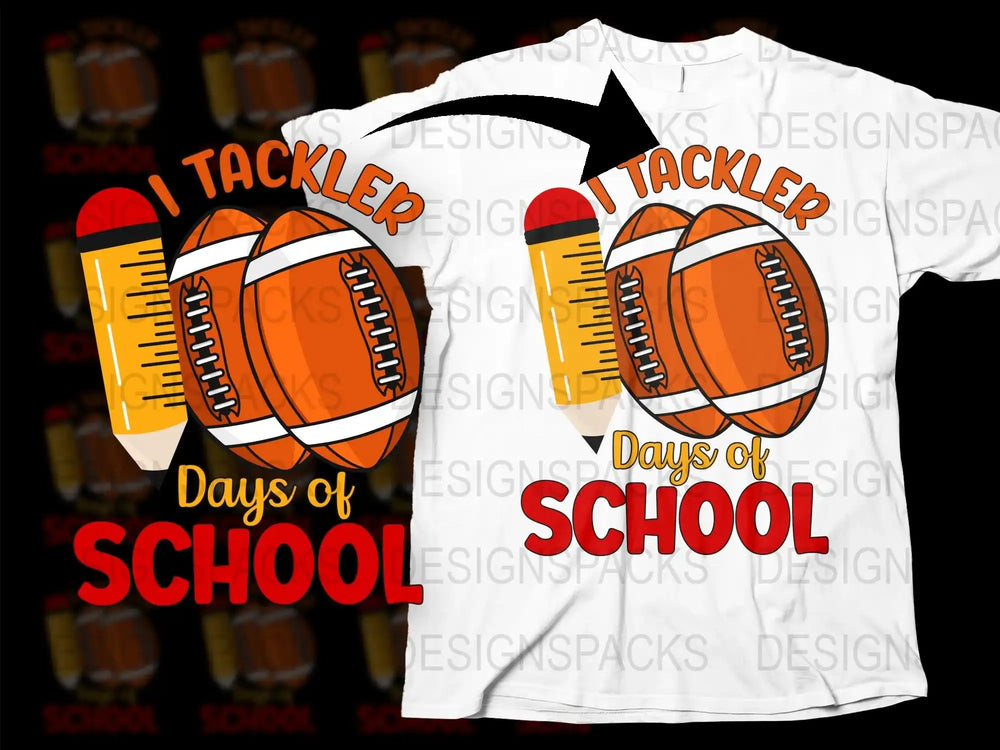 Boys Tackler 100 Days of School Shirt, Football Themed School T-shirt, Kids Celebration Tee, Colorful Sports Graphic, Youth Top Sizes