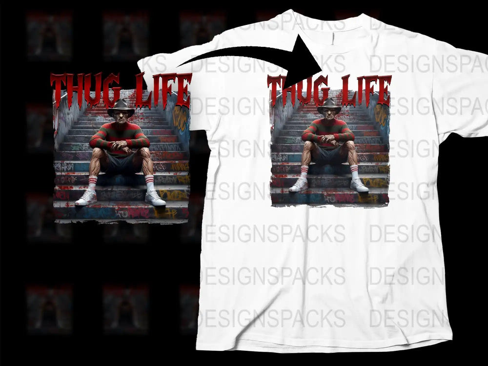 Thug Life Graphic T-Shirt, Men's Urban Streetwear, Hip Hop Inspired Fashion, Bold Red and Black Design, Casual Tee