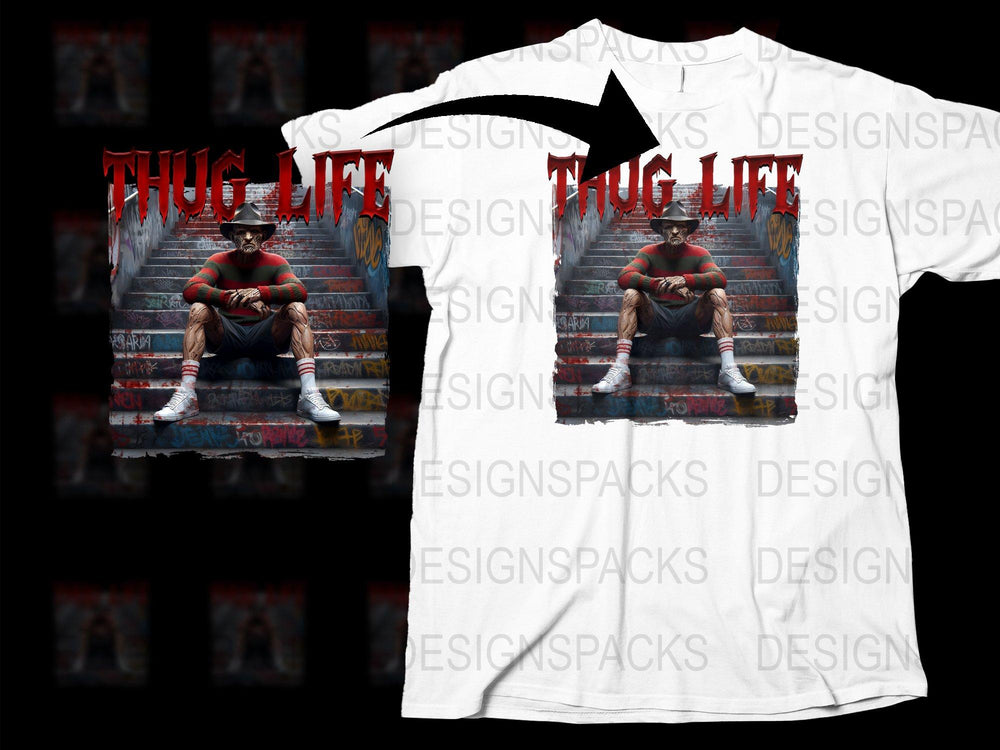 Thug Life Graphic T-Shirt, Men's Urban Streetwear, Hip Hop Inspired Fashion, Bold Red and Black Design, Casual Tee