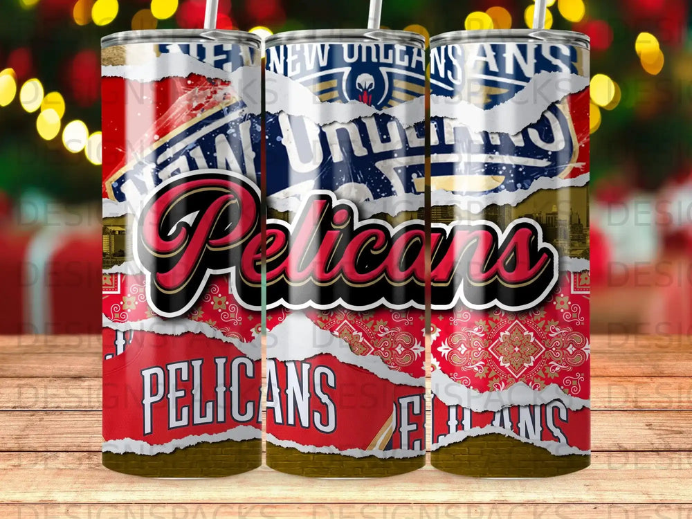 New Orleans Pelicans distressed logo tumbler with torn paper effect.
