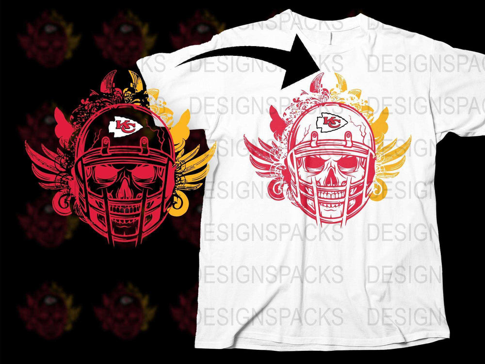 Kansas City Football Skull Graphic T-Shirt, Fire and Ice Design, Sports Fan Apparel, Casual Wear