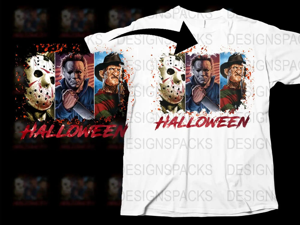 Halloween Horror Movie T-Shirt, Classic Slasher Film Characters, Jason Freddy Graphic Tee, Unisex