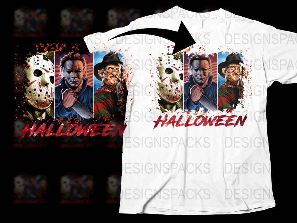 Halloween Horror Movie T-Shirt, Classic Slasher Film Characters, Jason Freddy Graphic Tee, Unisex