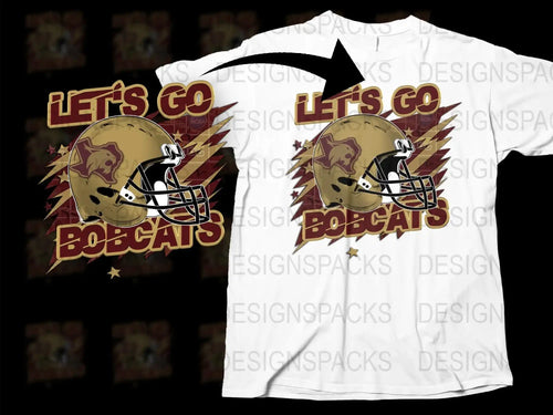 Let's Go Bobcats Football Helmet Graphic T-Shirt, Sports Fan Team Support Apparel, Unisex Casual Tee