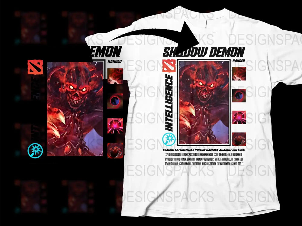 Shadow Demon Graphic T-Shirt, Men's White Tee, Unique Red Monster Design, Gamer Fashion, Cool Horror Apparel