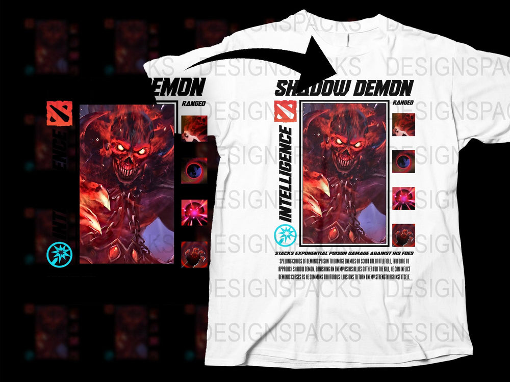Shadow Demon Graphic T-Shirt, Men's White Tee, Unique Red Monster Design, Gamer Fashion, Cool Horror Apparel