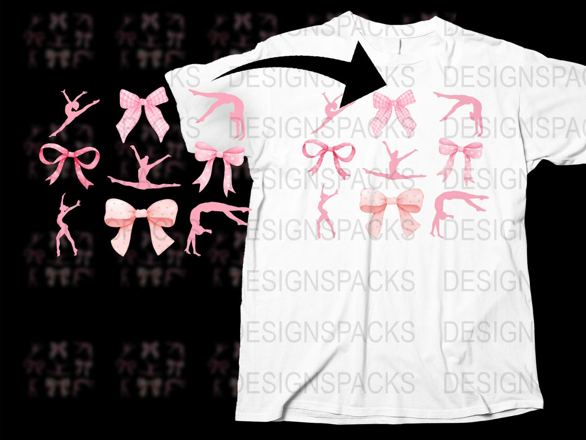 Pink Ribbon Bow T-Shirt Design, Feminine Clothing, Casual Graphic Tee, Soft Cotton Comfort, Unique Fashion Top