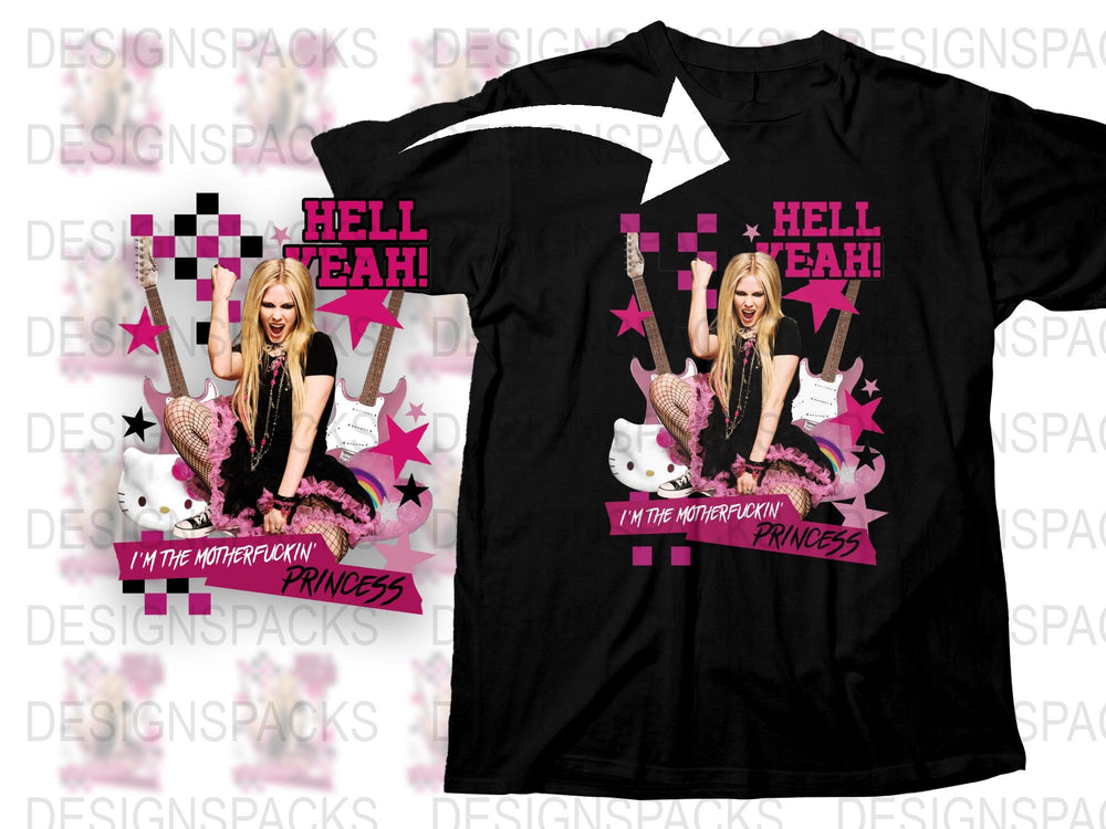Black Graphic T-Shirt with Pink Rock Princess Design 'Hell Yeah!' Women's Casual Tee