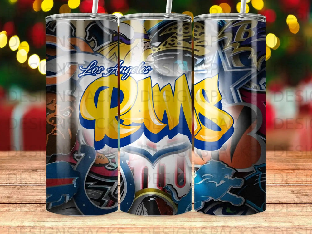 Los Angeles Rams logo pattern on a tumbler.