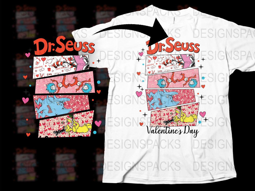 Dr. Seuss Inspired Valentine's Day T-Shirt, Cartoon Graphic Tee, Colorful Couples Gift Idea, Unique Love Celebration Top