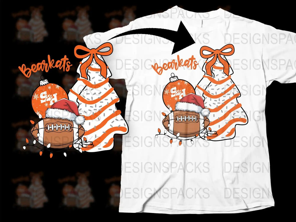 Bearkats Football T-Shirt, Christmas Santa Hat Graphic, Holiday Sports Tee, Festive Team Spirit Shirt