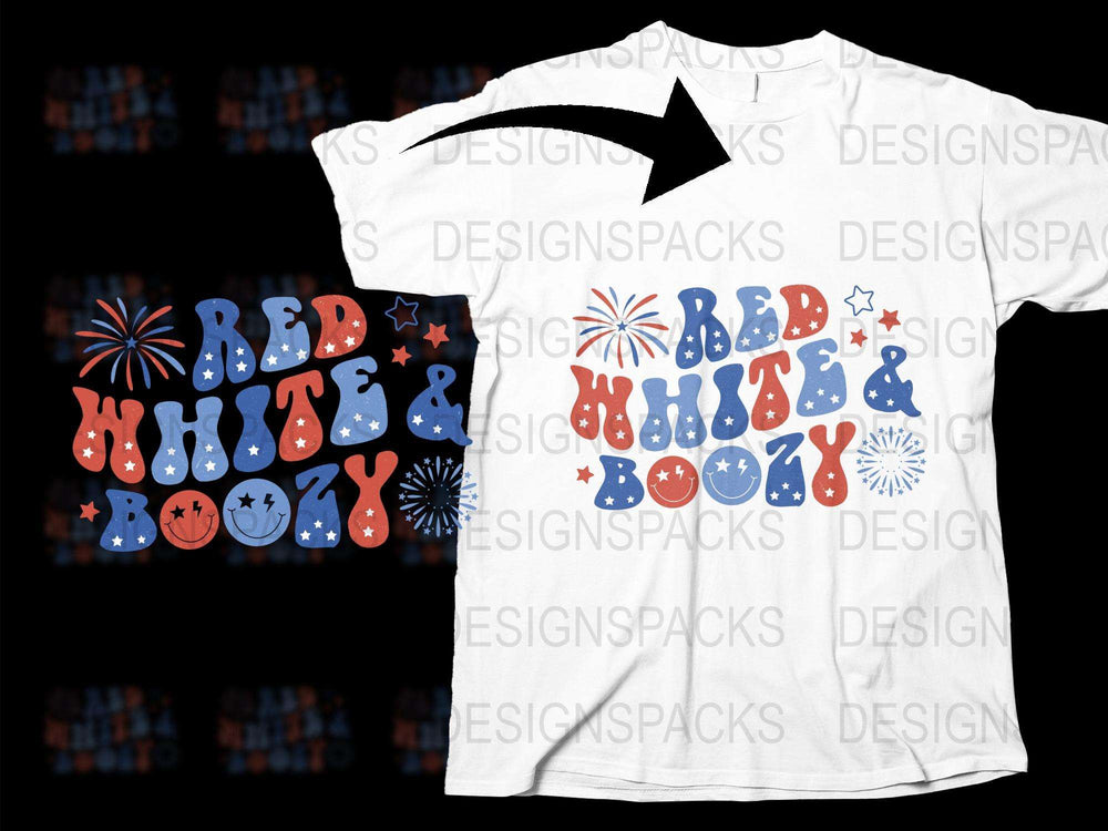 Patriotic T-Shirt Red White and Boozy Fourth of July Fireworks Graphic Tee Unisex Summer Apparel