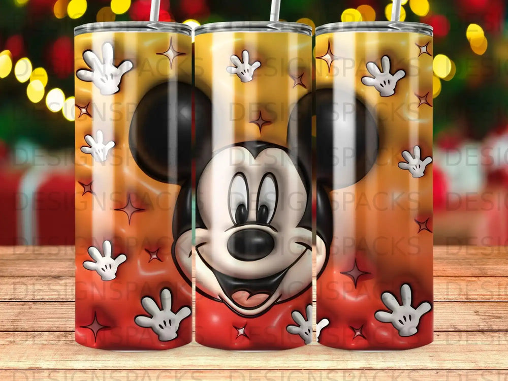 Mickey Mouse face on a colorful tumbler with glow lights.