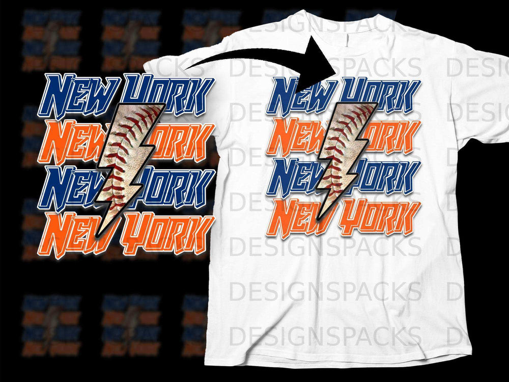 New York Baseball Lightning Bolt Graphic T-Shirt