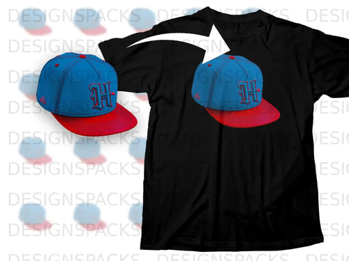 Blue and Red 'H' Hat Print Black Shirt Product
