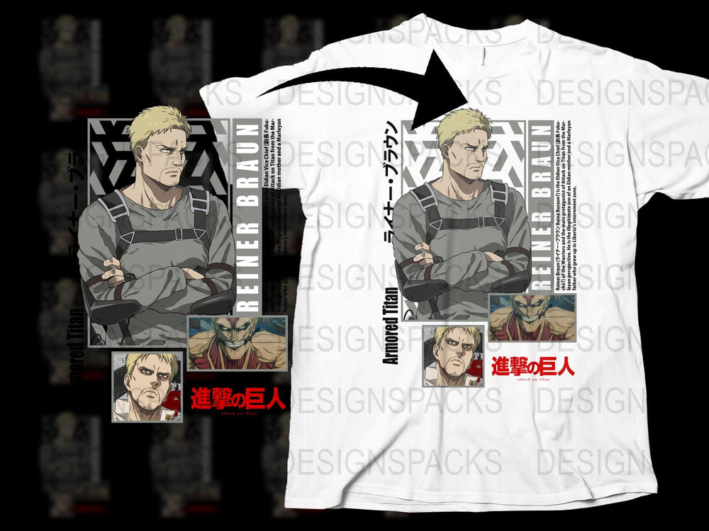 Attack on Titan Reiner Braun Graphic Tee, Anime Inspired T-Shirt, Unisex Manga Character Shirt, White Cotton Top