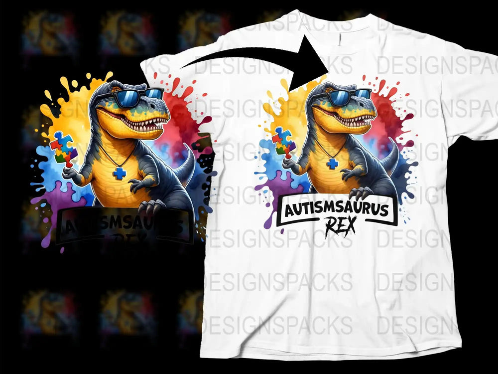 Autismsaurus Rex T-Shirt, Colorful Dinosaur Graphic Tee, Autism Awareness Apparel, Cool Kids Dinosaur Shirt, Unique Gift Idea