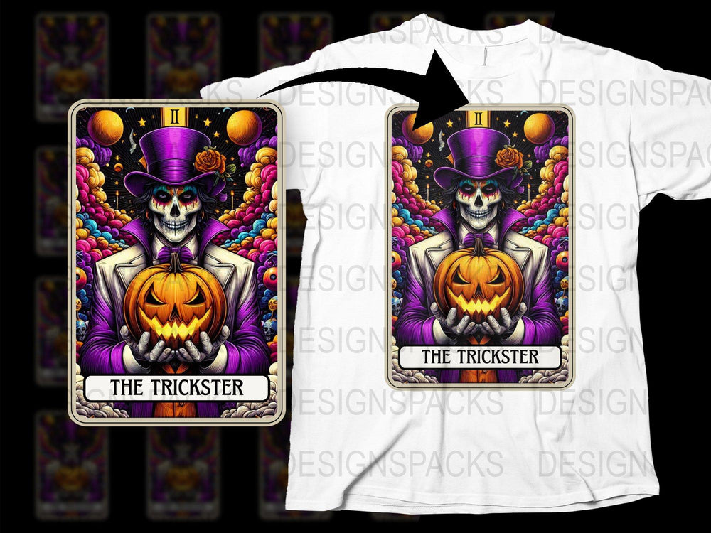 Men's Halloween T-Shirt, Gothic Skeleton Jack-o-Lantern Design, Purple Hat, Unique Horror Graphic Tee, Vibrant Colors