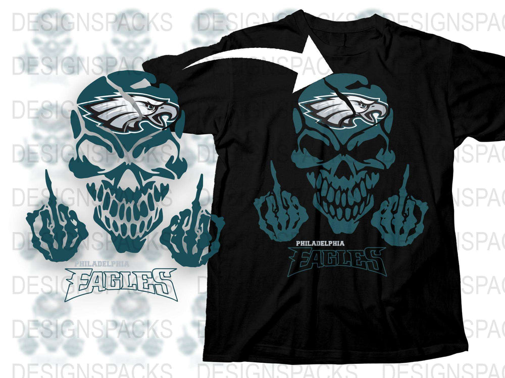 Philadelphia Eagles Skull Graphic T-Shirt, Sports Team Fan Apparel, Black Cotton Tee