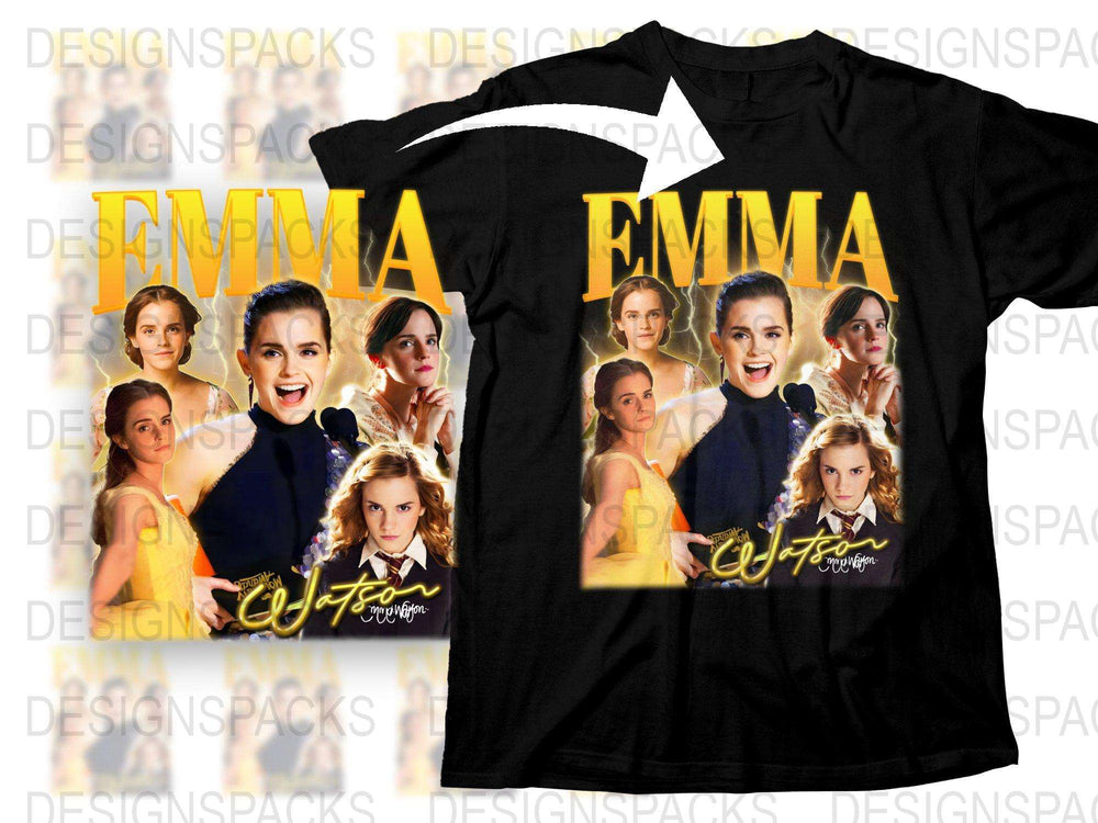 Emma Watson Celebrity Collage T-Shirt, Unique Film Star Graphic Tee, Gift for Movie Fans, Stylish Black Cotton Shirt