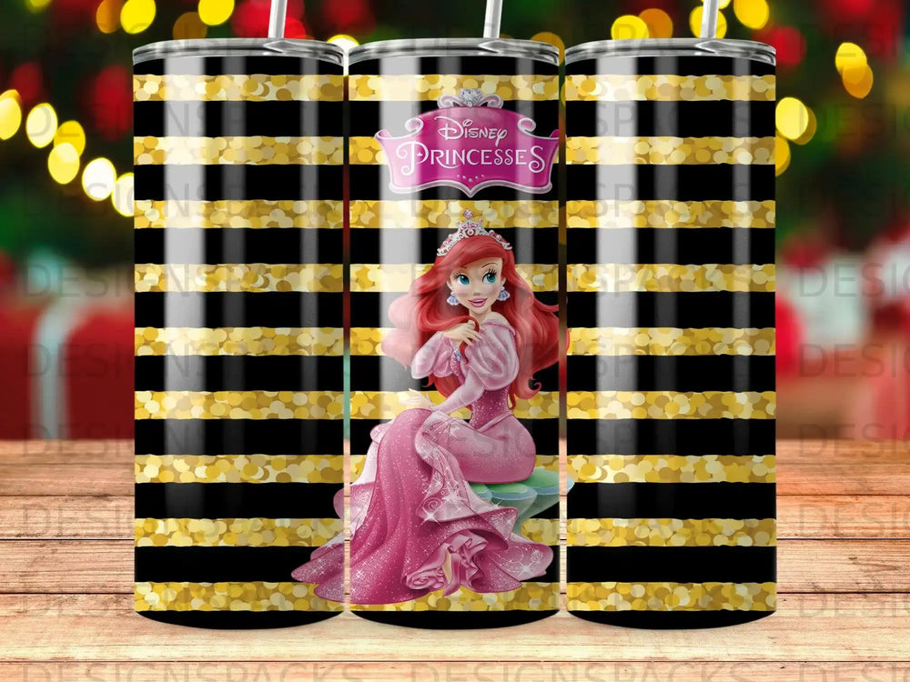 Disney Princesses Ariel Black Gold Stripes Glitter Tumbler product type