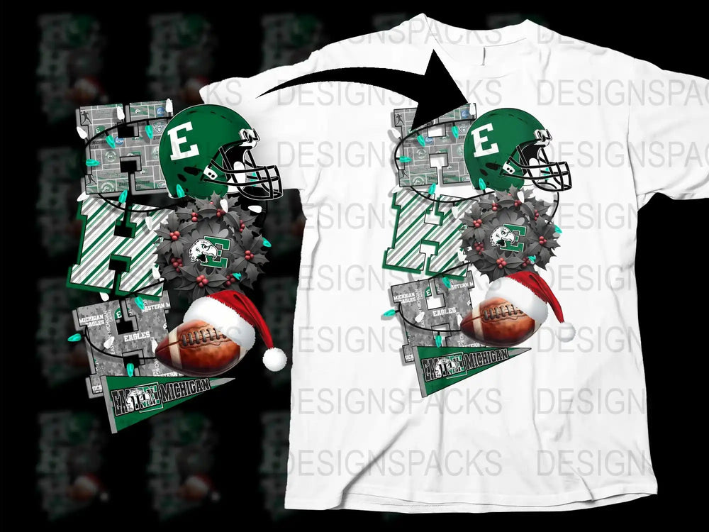 Graphic T-Shirt Football Helmet Christmas Santa Hat Unique Holiday Gift Idea for Sports Fans