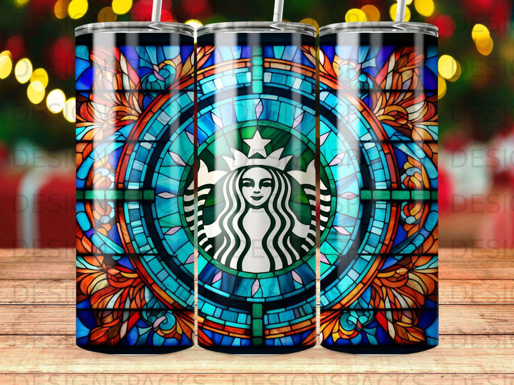 Starbucks logo on stained glass mandala design tumbler.