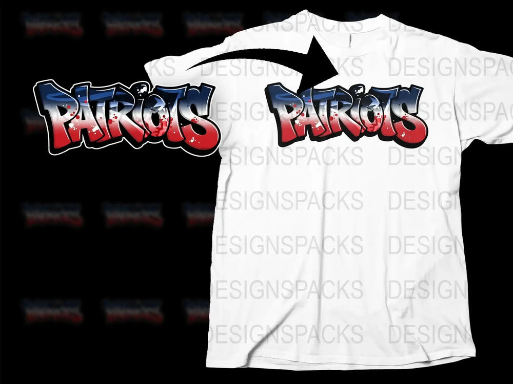 Patriots Graffiti Style T-Shirt, Urban Art Inspired, Bold Red and Blue Design, Casual Streetwear Tee for Men and Women