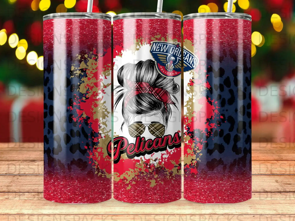 New Orleans Pelicans tumbler with leopard print and glitter accents.