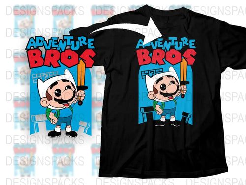 Adventure Bros Cartoon Graphic T-Shirt, Fun Kids Animated Character Tee, Black Cotton Shirt